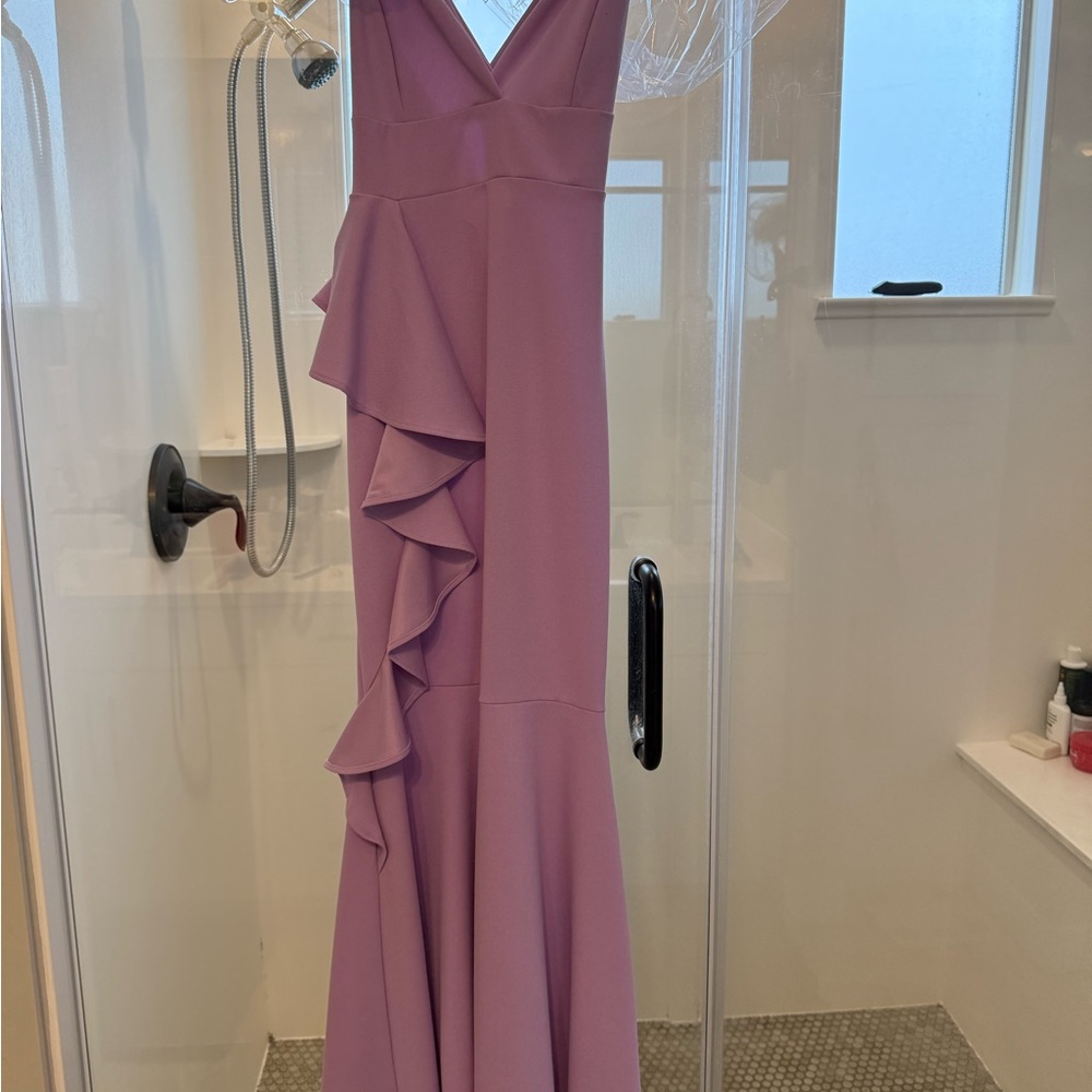 V-Neck Lavender Ruffle Evening Dress